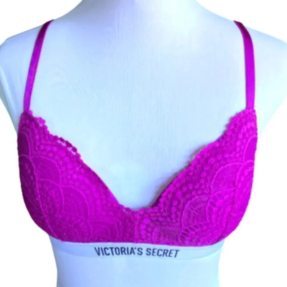 Victoria's Secret Magenta Lace Lightly Lined Wireless Bra, Size 34B‎ - Picture 1 of 10